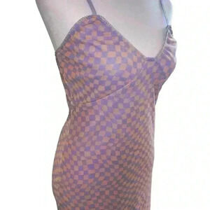 Forever 21 Checkered Purple And Pink 90's Mini Spaghetti Strap Dress Size Medium